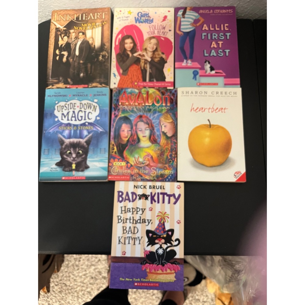 Kids Middle Grade Book Lot of 7 Inkheart Bad Kitty Upside-Down Magic Scholastic